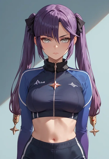 genshin impact,mona_(genshin_impact),athletic,track suit  - AI generated anime art