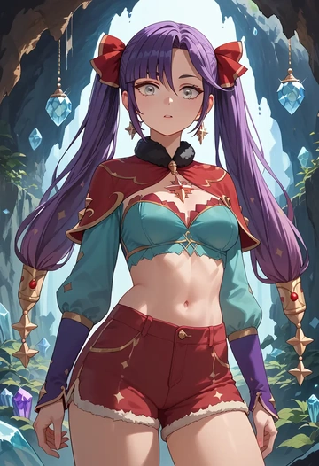 genshin impact,mona_(genshin_impact),red velvet shorts  - AI generated anime art