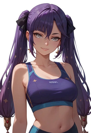 genshin impact,mona_(genshin_impact),sports bra,high-waisted leggings  - AI generated anime art