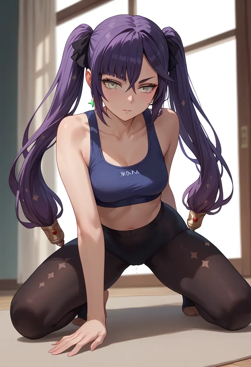 genshin impact,mona_(genshin_impact),leggings,yoga  - 