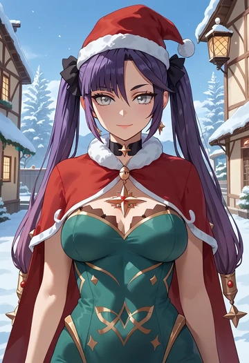 genshin impact,mona_(genshin_impact),Christmas,dress  - AI generated anime art