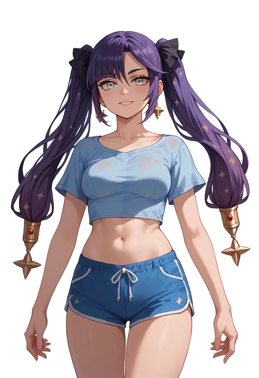 genshin impact,mona_(genshin_impact),crop top, shorts  - 