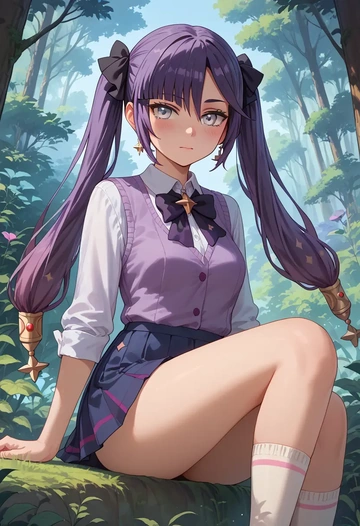 genshin impact,mona_(genshin_impact),spring,student uniform,vest  - AI generated anime art