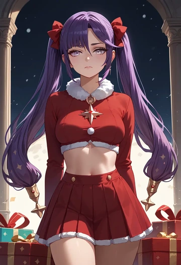 genshin impact,mona_(genshin_impact),Christmas,skirt  - AI generated anime art