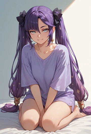 genshin impact,mona_(genshin_impact),tie-dye shirt,dolphin shorts  - AI generated anime art