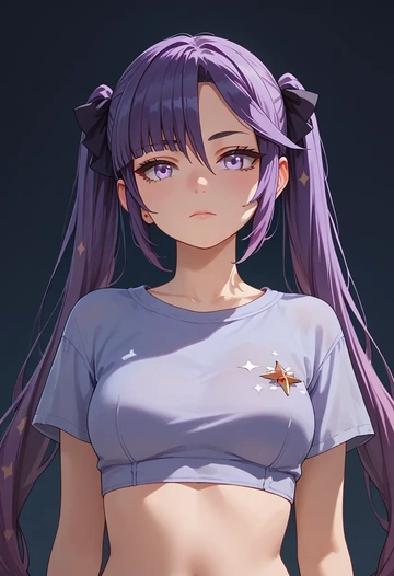 genshin impact,mona_(genshin_impact),crop top,loose joggers,headset  - AI generated anime art