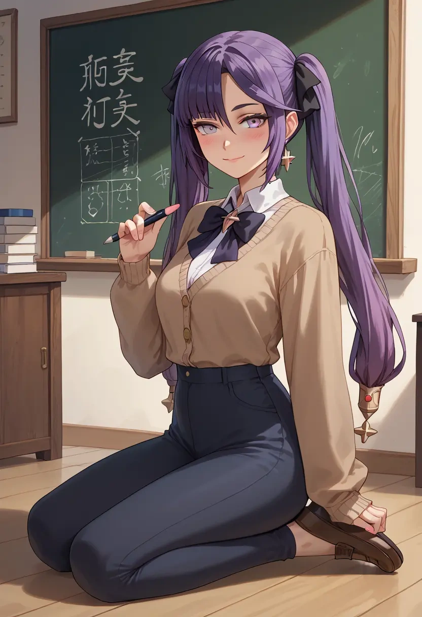 genshin impact,mona_(genshin_impact),teacher, sweater  - 