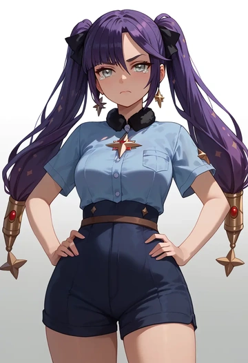 genshin impact,mona_(genshin_impact),jogger shorts,oversized tank  - AI generated anime art