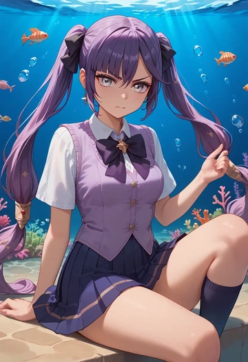 genshin impact,mona_(genshin_impact),spring,student uniform,vest  - AI generated anime art