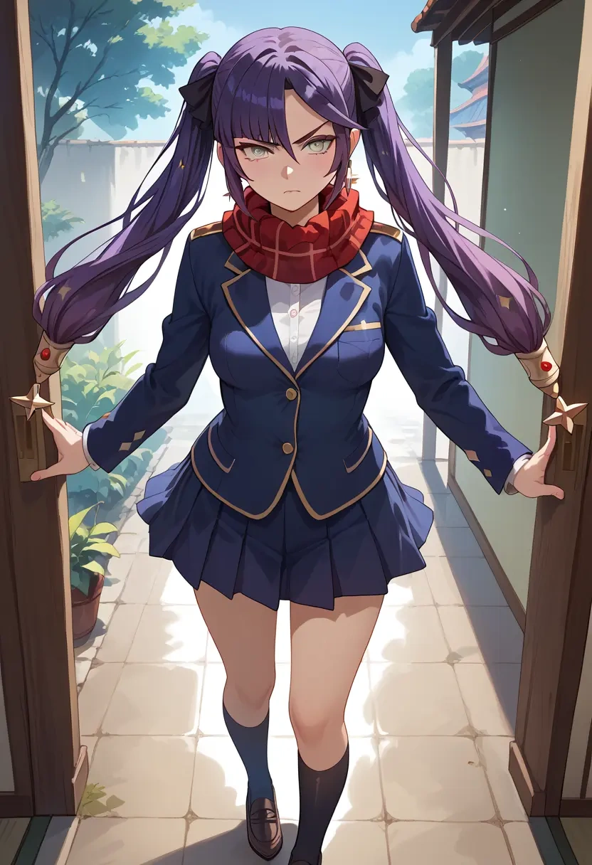 genshin impact,mona_(genshin_impact),winter,student uniform,plaid skirt  - 