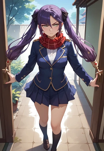 genshin impact,mona_(genshin_impact),winter,student uniform,plaid skirt  - AI generated anime art