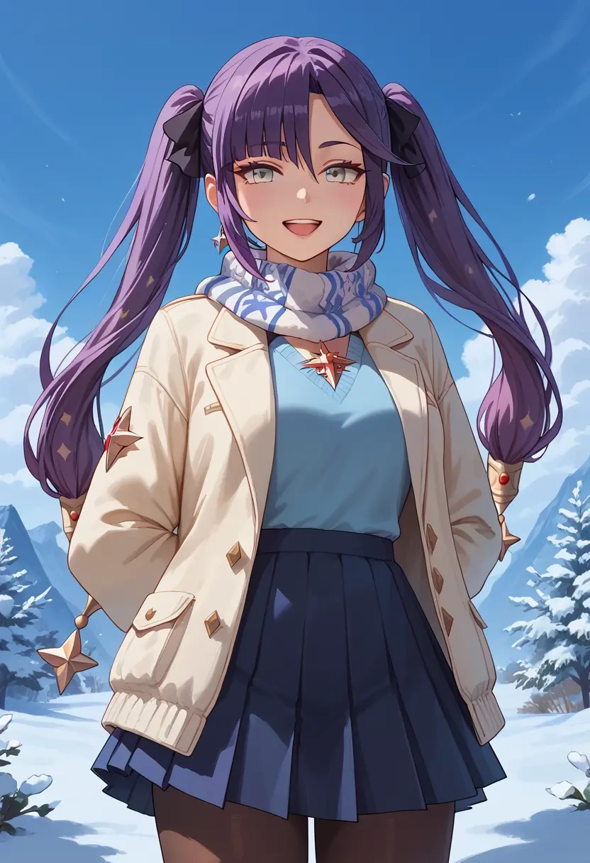 genshin impact,mona_(genshin_impact),winter,student uniform,puffer jacket  - 