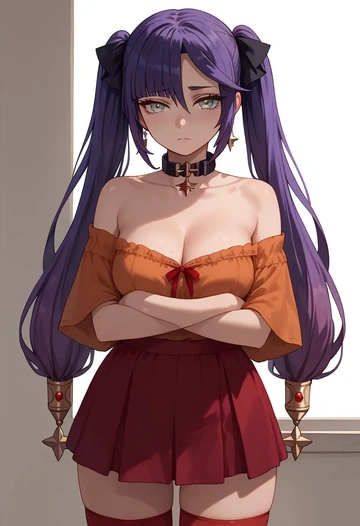 genshin impact,mona_(genshin_impact),collar,oversized,Thigh garters  - AI generated anime art