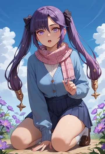 genshin impact,mona_(genshin_impact),spring,student uniform,cardigan  - AI generated anime art