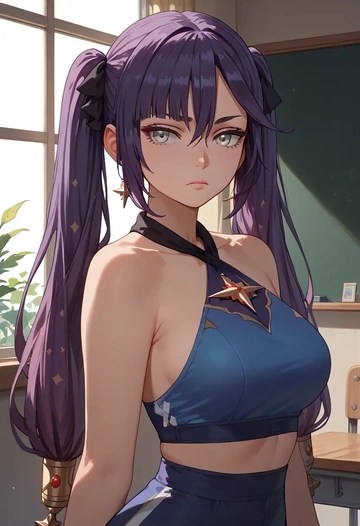 genshin impact,mona_(genshin_impact),halter top,track pants  - AI generated anime art