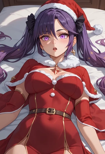 genshin impact,mona_(genshin_impact),Christmas,red velvet dress  - AI generated anime art