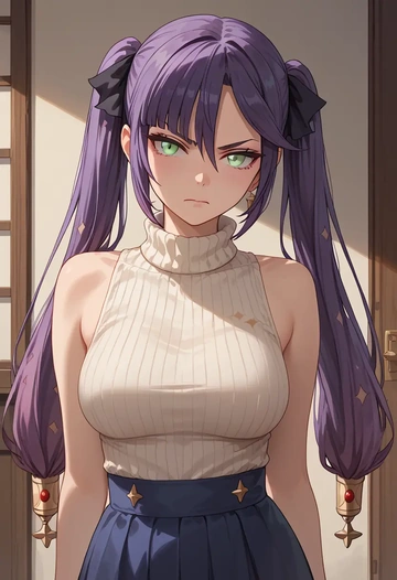 genshin impact,mona_(genshin_impact),turtleneck,knit,maxi skirt  - AI generated anime art