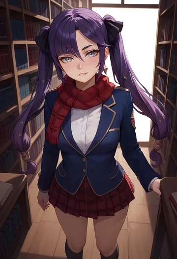 genshin impact,mona_(genshin_impact),winter,student uniform,plaid skirt  - AI generated anime art