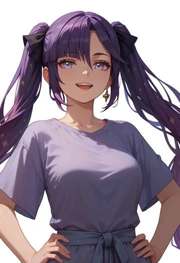 genshin impact,mona_(genshin_impact),tie-dye shirt,dolphin shorts  - AI generated anime art