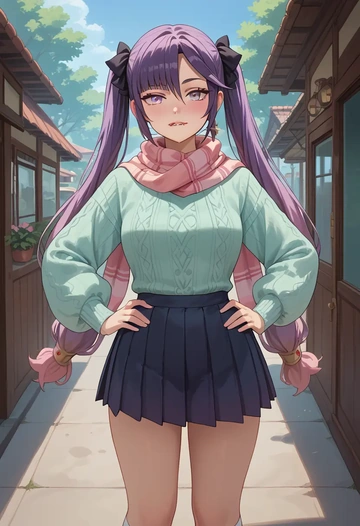 genshin impact,mona_(genshin_impact),spring,student uniform,knit sweater  - AI generated anime art