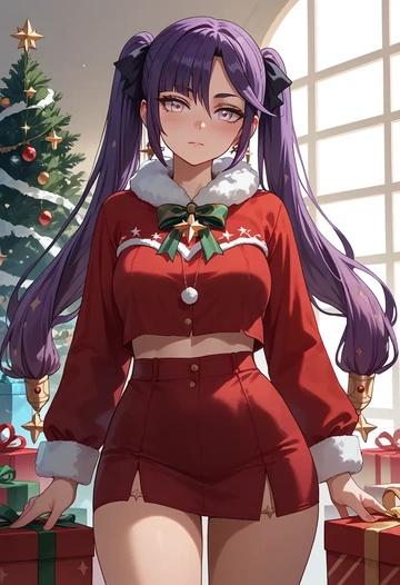 genshin impact,mona_(genshin_impact),Christmas,skirt  - AI generated anime art