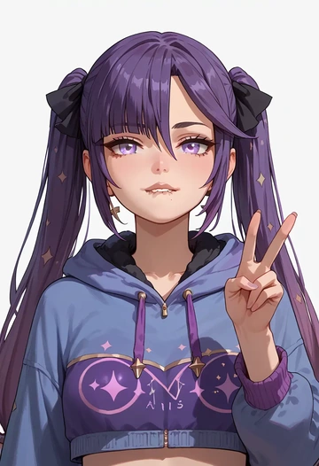 genshin impact,mona_(genshin_impact),crop hoodie,shorts  - AI generated anime art