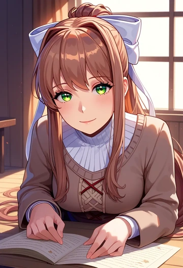 doki_doki_literature_club,monika_(doki_doki_literature_club),pajamas  - AI generated anime art