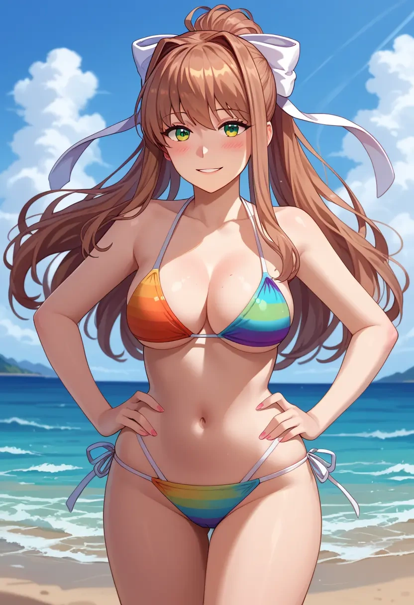 doki_doki_literature_club,monika_(doki_doki_literature_club),bikini,rainbow-colored,sexy  - 