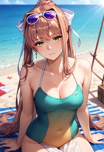 doki_doki_literature_club,monika_(doki_doki_literature_club),swimsuit,sexy  - AI generated anime art