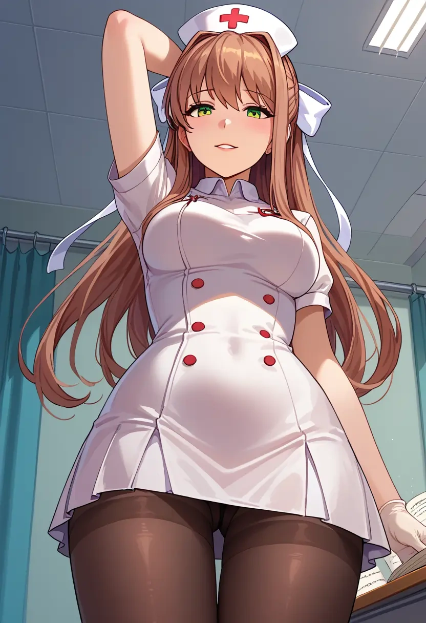 doki_doki_literature_club,monika_(doki_doki_literature_club),nurse pantyhose,mini skirt, sexy  - 