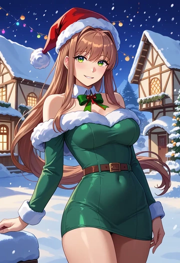 doki_doki_literature_club,monika_(doki_doki_literature_club),Christmas,dress  - AI generated anime art