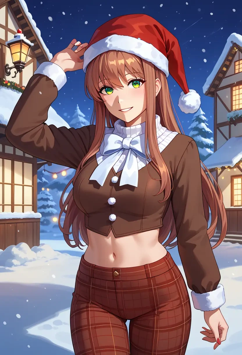 doki_doki_literature_club,monika_(doki_doki_literature_club),Christmas,plaid trousers  - 