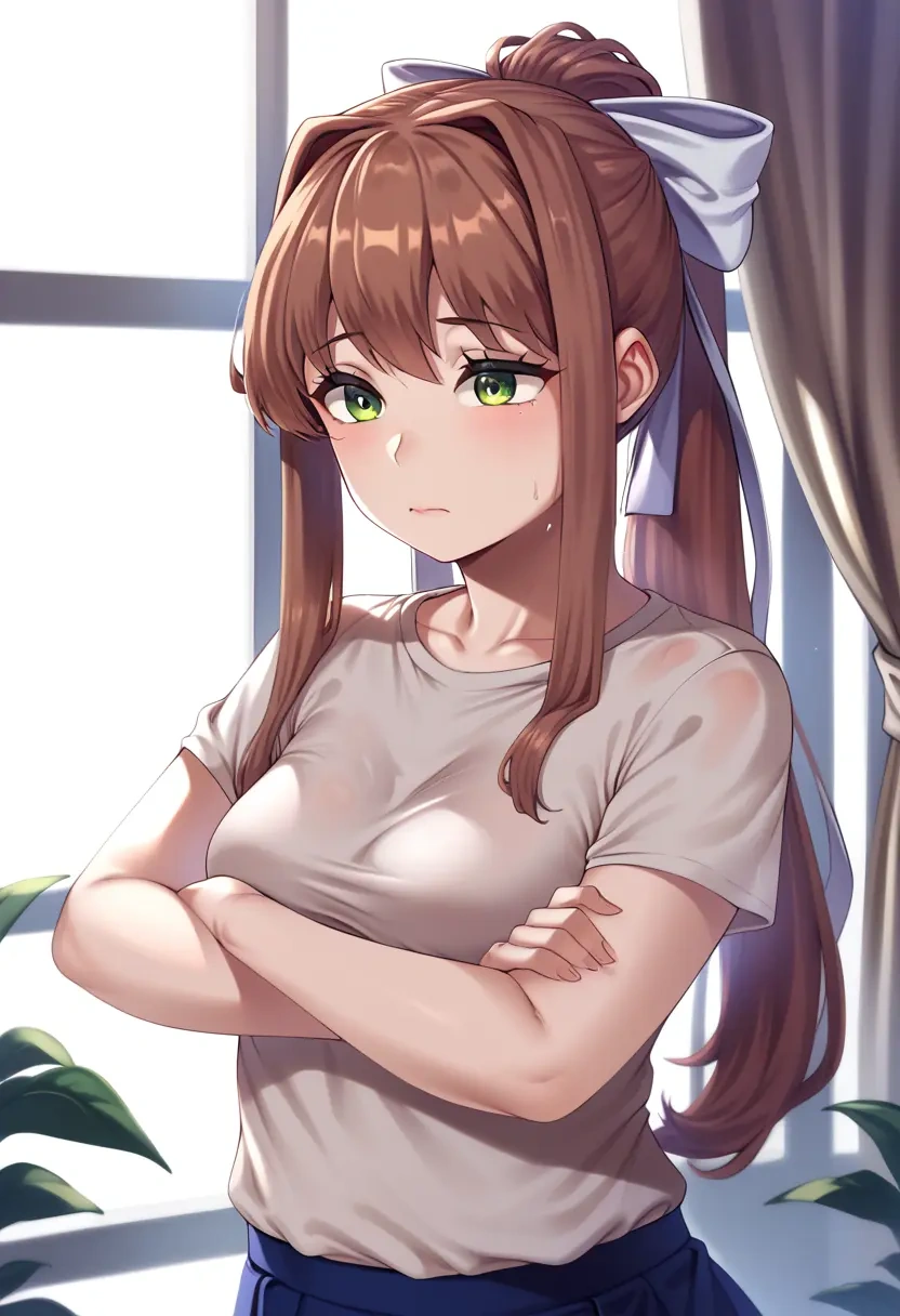 doki_doki_literature_club,monika_(doki_doki_literature_club),running shirt,shorts,sneakers  - 