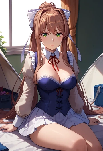 doki_doki_literature_club,monika_(doki_doki_literature_club),corset,bustier,long tulle skirt  - AI generated anime art