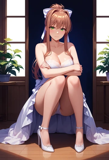 doki_doki_literature_club,monika_(doki_doki_literature_club),gown,strapless,mermaid silhouette  - AI generated anime art