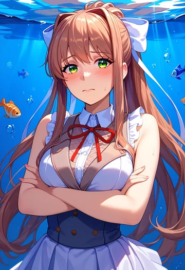 doki_doki_literature_club,monika_(doki_doki_literature_club),sleeveless top,bike shorts  - AI generated anime art