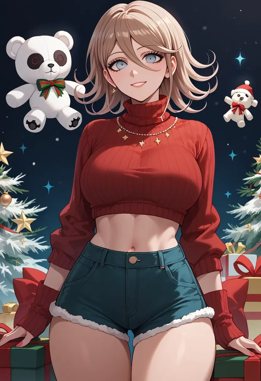 danganronpa_(series),monokuma,Christmas,red velvet shorts,turtleneck sweater  - 