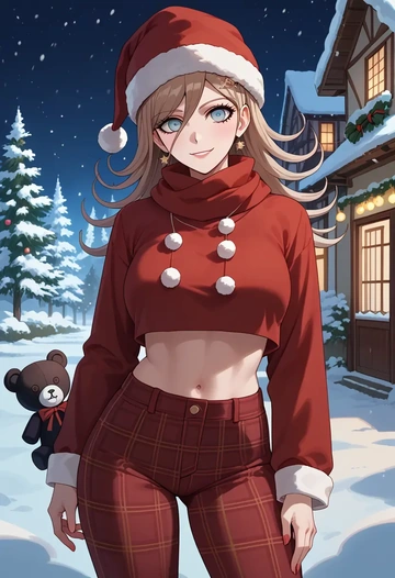 danganronpa_(series),monokuma,Christmas,plaid trousers  - AI generated anime art