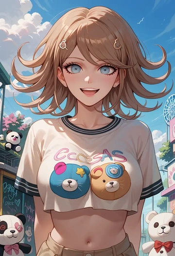 danganronpa_(series),monokuma,cropped graffiti sweatshirt,dolphin shorts  - AI generated anime art