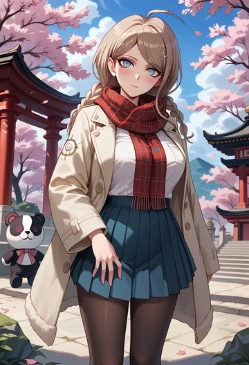 danganronpa_(series),monokuma,winter,student uniform,fur-trimmed coat  - AI generated anime art