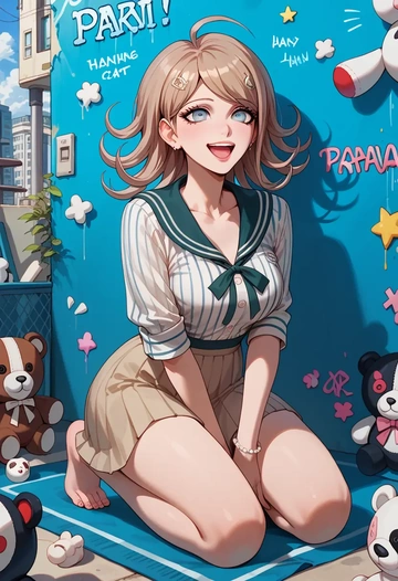 danganronpa_(series),monokuma,striped graffiti blouse,dolphin shorts  - AI generated anime art