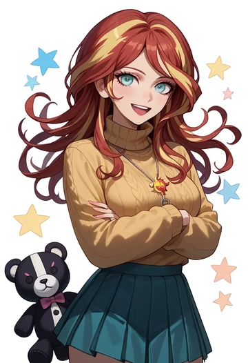 danganronpa_(series),monokuma,sweater,cropped,pleated midi skirt  - AI generated anime art