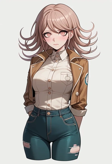 danganronpa_(series),monomi_(danganronpa),denim jacket,cropped,leather leggings  - AI generated anime art