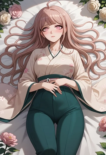 danganronpa_(series),monomi_(danganronpa),kimono,silk,wide-leg trousers  - AI generated anime art