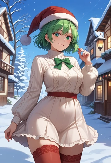 touhou,mononobe_no_futo,Christmas,sweater dress,stockings  - AI generated anime art