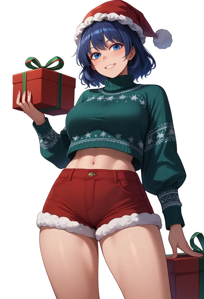 touhou,mononobe_no_futo,Christmas,red velvet shorts,turtleneck sweater  - 