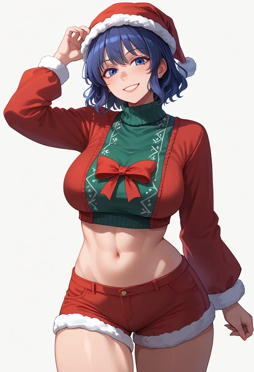 touhou,mononobe_no_futo,Christmas,red velvet shorts,turtleneck sweater  - 