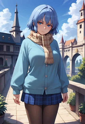 touhou,mononobe_no_futo,winter,student uniform,down jacket  - AI generated anime art