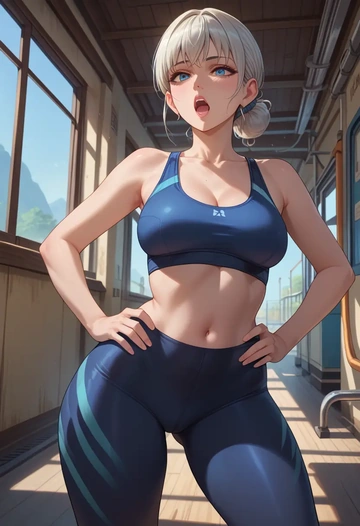 monster_hunter_(series),monster_hunter_(character),yoga shorts, bra  - AI generated anime art