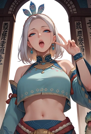 monster_hunter_(series),monster_hunter_(character),crop top,loose joggers,headset  - AI generated anime art